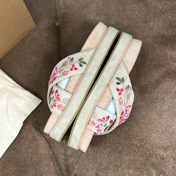 Johnny Was Jenna X Band Sandal Sueded Flatform Embroidered Slides - Picture 7 of 9